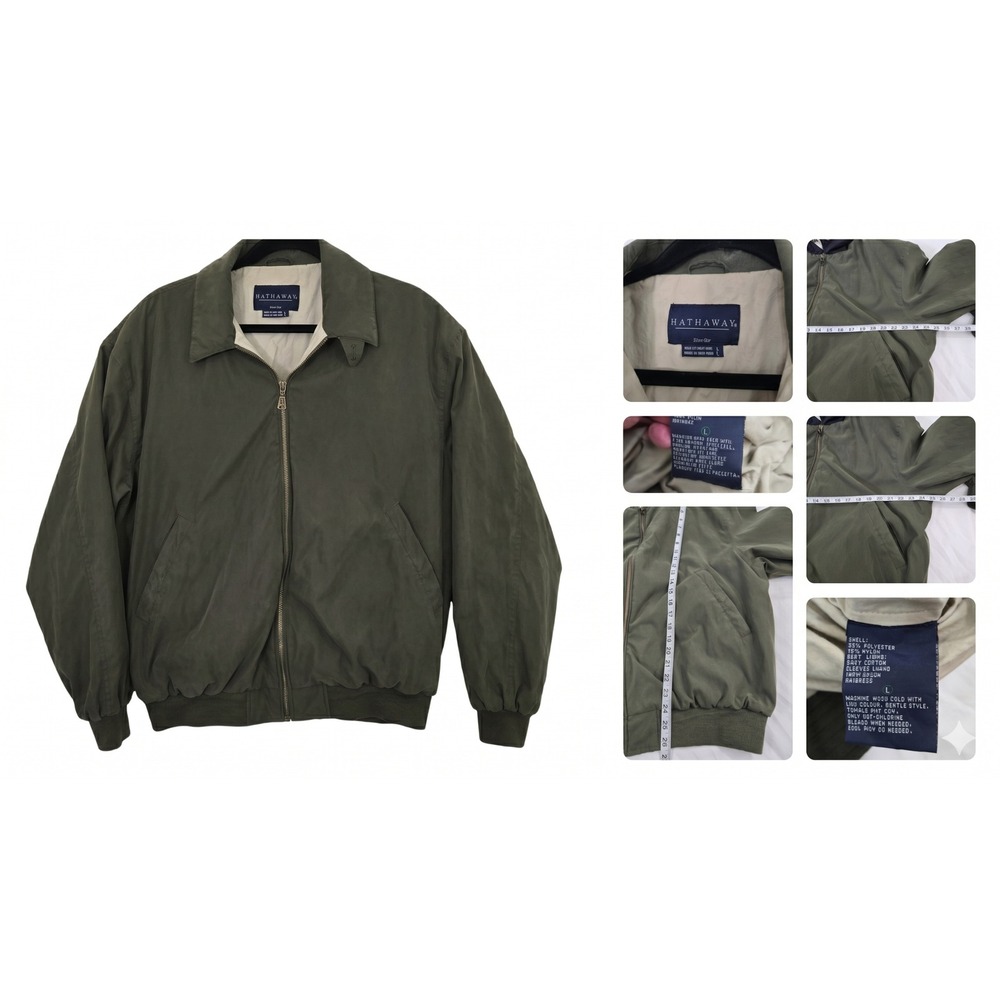 Hathaway Mens Large Harrington Jacket Olive Green Full Zip Bomber Windbreaker‎